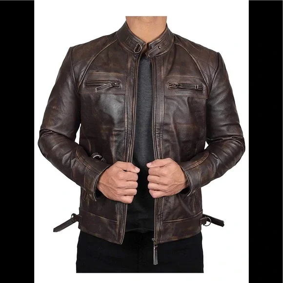 ๐ Diamond1 Tall Men Ruboff Real leather brown bomber jacket new With tags ๐ - Picture 3 of 6